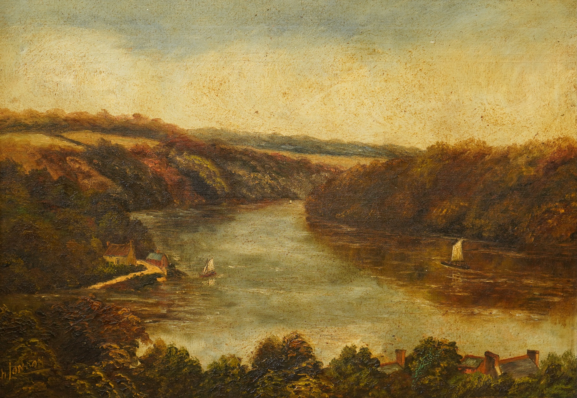 H. London, Riverscape, signed, oil on canvas, 35 x 49cm